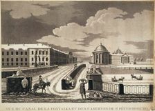 View of Izmailovsky Bridge and Barracks across the Fontanka River, late 18th century. Creator: Damame-Demartrais, Michel François (1763-1827)