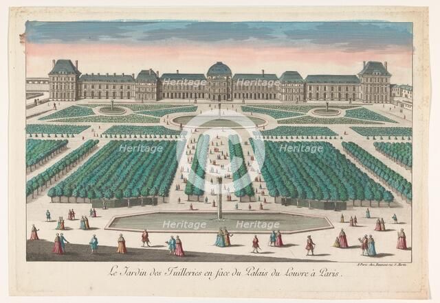 View of Jardin des Tuileries in Paris with view towards the Palais du Louvre, 1745-1775. Creator: Anon.