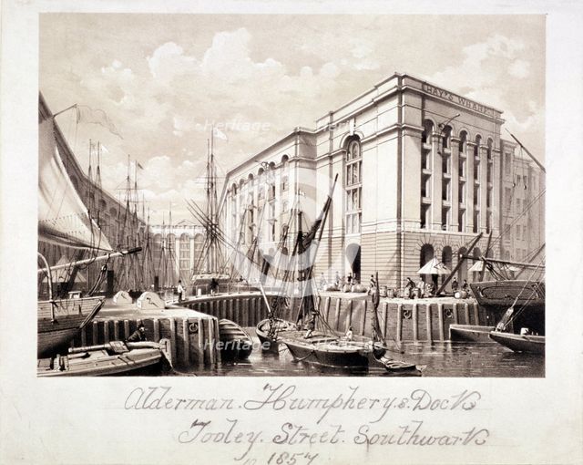 View of John Humphrey's Dock and Hay's Wharf, Tooley Street, Bermondsey, London, 1857. Artist: Anon