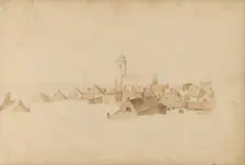 View of Katwijk aan Zee with the Andreaskerk (or Old Church), 1820-1896. Creator: Kasparus Karsen