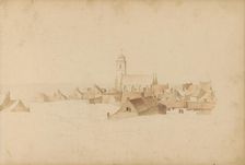 View of Katwijk aan Zee with the Andreaskerk (or Old Church), 1820-1896. Creator: Kasparus Karsen