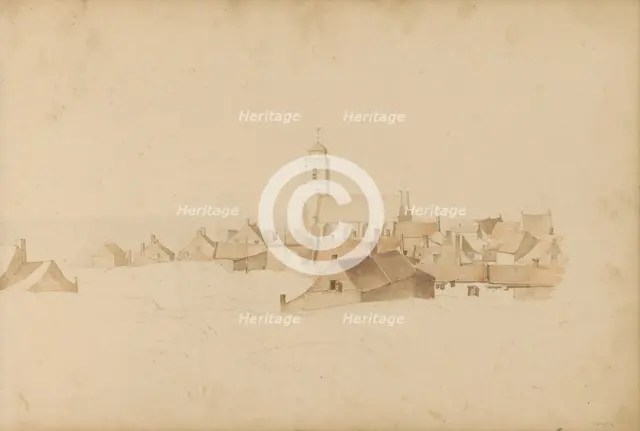 View of Katwijk aan Zee with the Andreaskerk (or Old Church), 1820-1896. Creator: Kasparus Karsen.