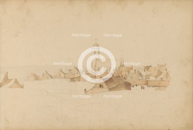 View of Katwijk aan Zee with the Andreaskerk (or Old Church), 1820-1896. Creator: Kasparus Karsen.