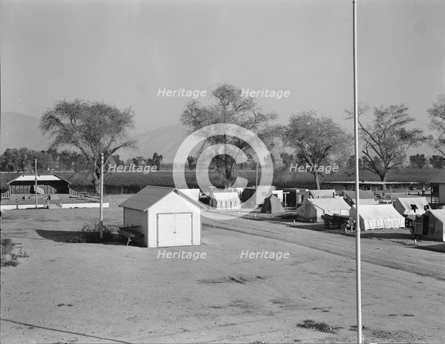 View of Kern migrant camp, community center at left, California, 1936. Creator: Dorothea Lange.