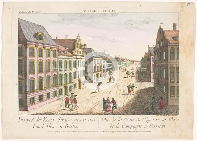 View of King Street in Boston, 1755-1779. Creator: Franz Xavier Habermann.