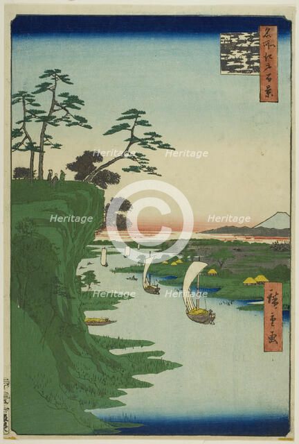 View of Konodai and the Tone River (Konodai Tonegawa fukei), from the series "One Hundred..., 1856. Creator: Ando Hiroshige.