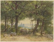View of Kronberg with a wide view into the distance, seen from the edge of the Falkenstein..., 1871. Creator: Carl Theodor Reiffenstein