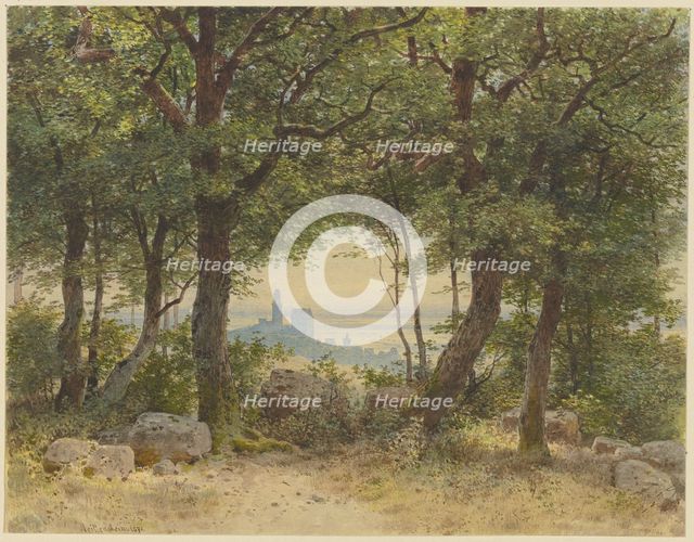 View of Kronberg with a wide view into the distance, seen from the edge of the Falkenstein..., 1871. Creator: Carl Theodor Reiffenstein.