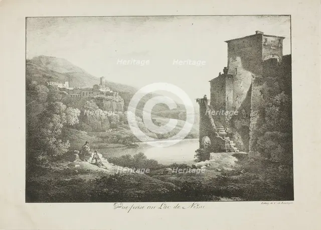 View of Lake Nemi, c. 1820. Creator: Charles-Philibert de Lasteyrie.