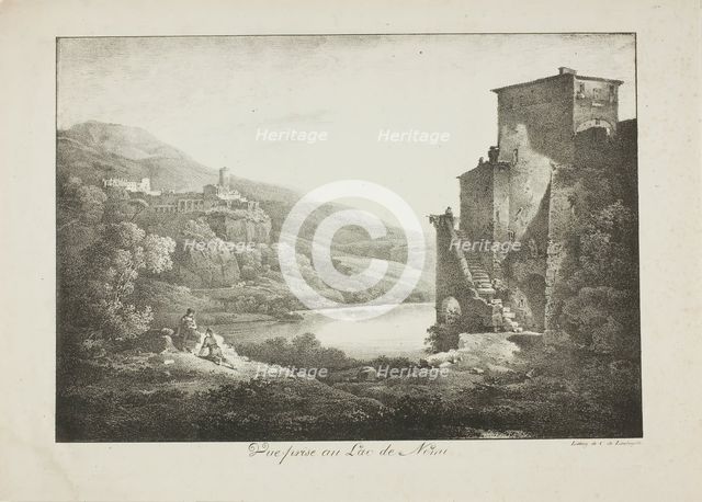 View of Lake Nemi, c. 1820. Creator: Charles-Philibert de Lasteyrie.