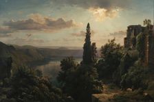 View of Lake Nemi in the Alban Mountains near Rome, 1850. Creator: Louis Gurlitt