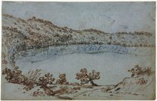 View of Lake Nemi (recto) Small Group of Roman Ruins (verso), c. 1650. Creator: Unknown