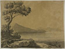 View of Lake, with Large Trees in Foreground, n.d. Creator: Unknown