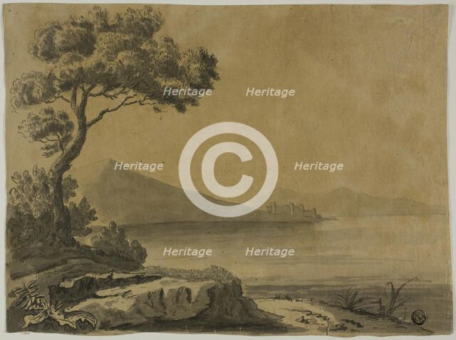 View of Lake, with Large Trees in Foreground, n.d. Creator: Unknown.