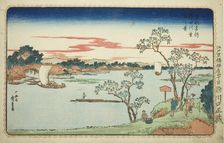 View of Leafy Cherry Trees along the Sumida River (Sumidagawa hazakura no kei), from the..., c. 1831 Creator: Ando Hiroshige