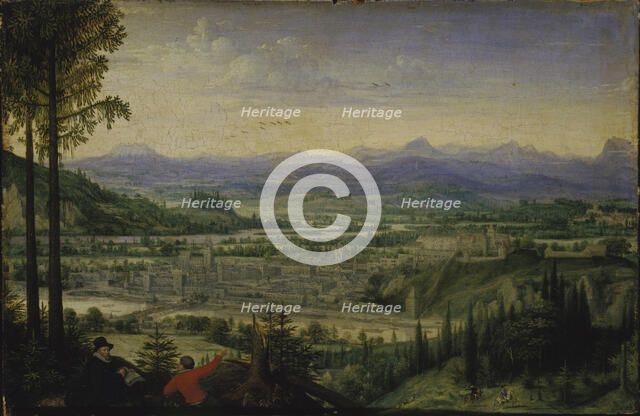 View of Linz with Artist Drawing in the Foreground, 1593. Creator: Valckenborch, Lucas, van (1530-1597).