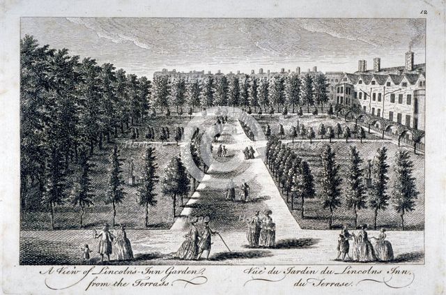 View of Lincoln's Inn Garden from the terrace, Holborn, London, c1750. Artist: Anon