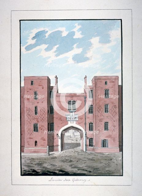 View of Lincoln's Inn Gateway, Holborn, London, c1800. Artist: Anon