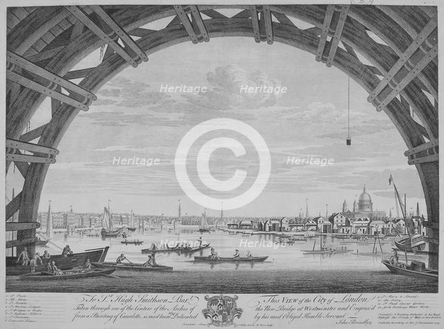 View of London and the River Thames from under Westmister Bridge, 1747. Artist: Remigius Parr