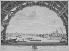 View of London and the River Thames from under Westmister Bridge, 1747. Artist: Remigius Parr