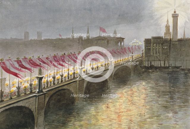View of London Bridge on the night of the arrival of the Princess Alexandra of Denmark, 1863         Artist: Maul