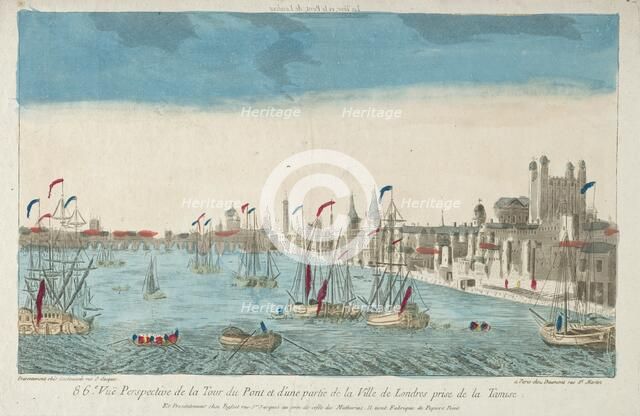 View of London Bridge and Tower, 18th Century. Creator: Unknown.