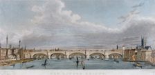 View of London Bridge from the west with boats on the River Thames, 1829. Artist: S Rogers