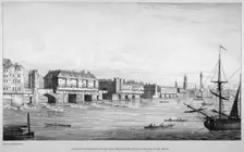 View of London Bridge looking north from St Olave's Stairs in 1751, (1830). Artist: R Martin