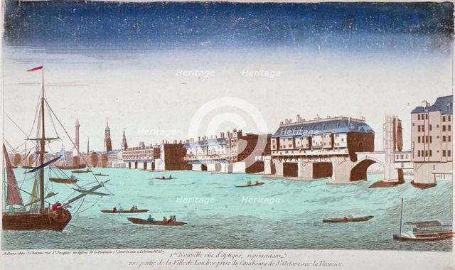 View of London Bridge looking north from St Olave's Stairs, 1750. Artist: Anon