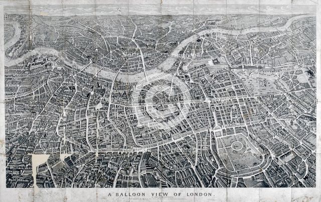 View of London from the north as seen from a balloon, 1851. Artist: Anon