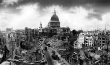 View of London showing bomb damage to St Paul's Cathedral, 5th November 1941. Creator: Unknown