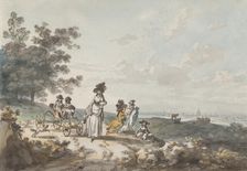 View of London with St. Paul’s in the Distance: Woman and Children with a Baby Carriage, 1787. Creator: Julius Caesar Ibbetson