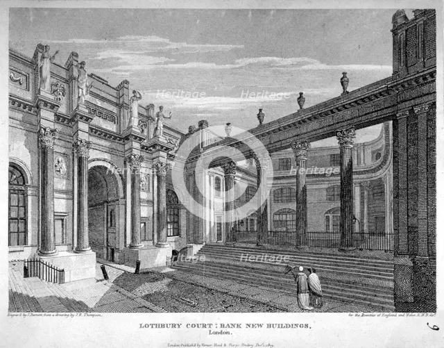 View of Lothbury Court, the Bank of England. City of London, 1809.                                   Artist: J Burnett
