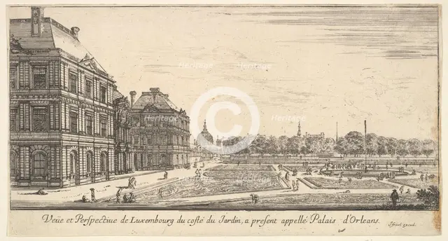 View of Luxembourg from the garden side of the Palais d'Orleans, from 'Various views of..., 1649-51. Creator: Stefano della Bella.