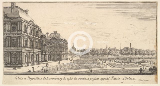 View of Luxembourg from the garden side of the Palais d'Orleans, from 'Various views of..., 1649-51. Creator: Stefano della Bella.