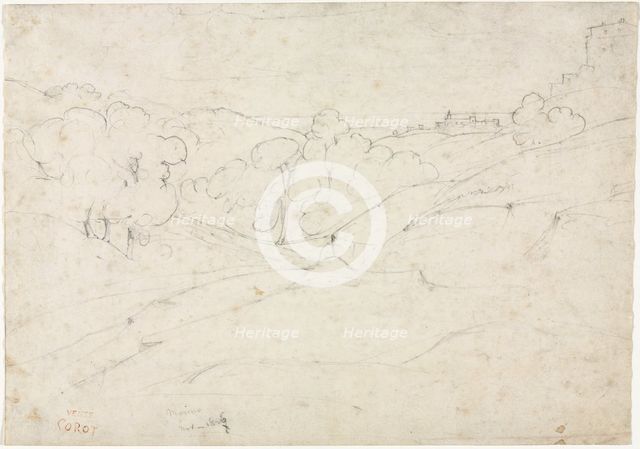 View of Marino (recto); Sketch for a Landscape (verso), 1827. Creator: Jean Baptiste Camille Corot (French, 1796-1875).