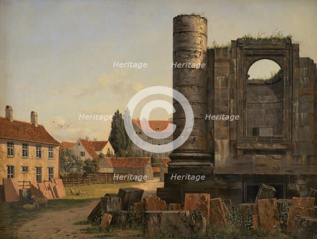 View of Marmorpladsen withe Ruins of the Uncompleted Frederik's Church in Copenhagen, 1838. Creator: Thorald Lessoe.