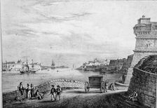 View of Marsamxett Harbour sketched from where nowadays stands Marina di Valletta in Pietà, c1850. Creator: Unknown