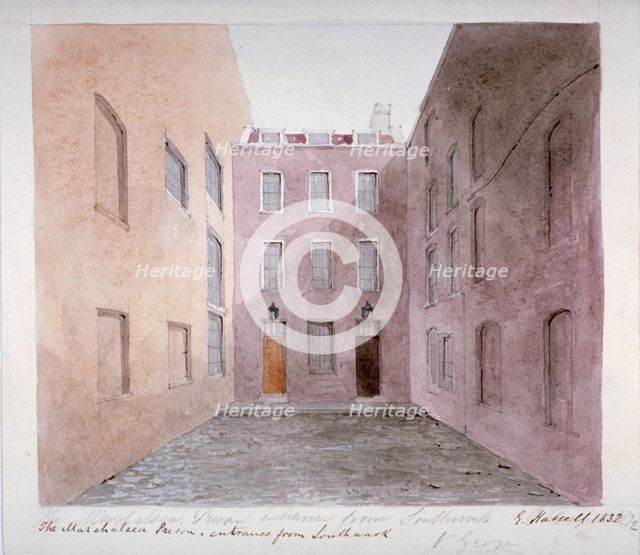 View of Marshalsea Prison on Borough High Street, Southwark, London, 1832. Artist: G Hassell