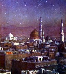 View of Medina, Arabia, by moonlight, showing the dome of the Tomb of the Prophet, 1918. Artist: Etienne Dinet