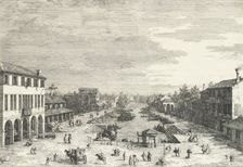 View of Mestre, an inn at left and other various buildings lining the canal, from View..., 1735-46. Creator: Canaletto