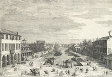 View of Mestre, an inn at left and other various buildings lining the canal, from View..., 1735-46. Creator: Canaletto