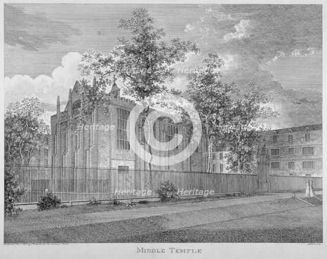View of Middle Temple Hall from the south-west, Middle Temple, City of London, 1803. Artist: Anon