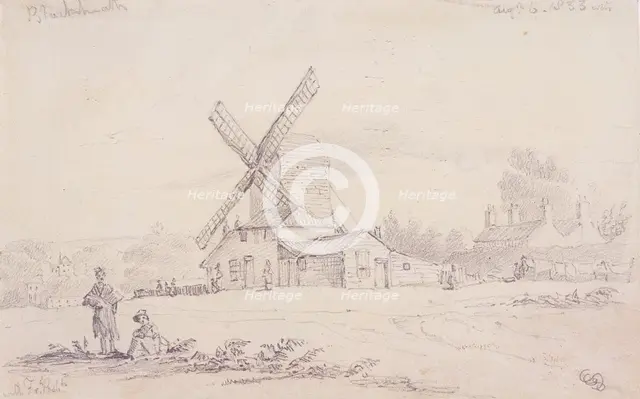 View of mill with a windmill on Blackheath, Greenwich, London, 1833. Artist: George Shepheard