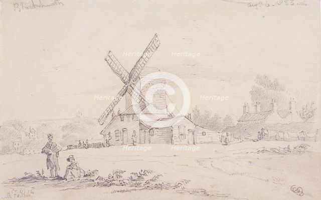 View of mill with a windmill on Blackheath, Greenwich, London, 1833. Artist: George Shepheard