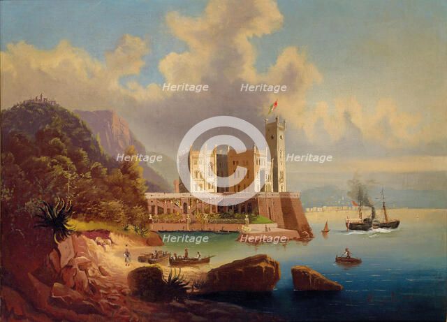View of Miramare Castle and Trieste. Creator: Jankowski, Johann Wilhelm (1825-1870).