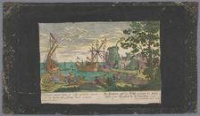 View of moored ships and a shipyard, 1708-1756. Creators: Martin Engelbrecht, Anon