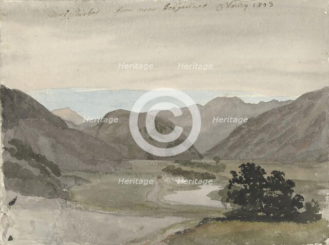 View of Moel Siabod from Beddgelert, North Wales, 1803. Creator: Cornelius Varley.