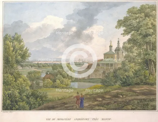 View of Moscow from the Sparrow Hills. The Andreevsky Monastery, 1827. Artist: Cadolle, Auguste Jean Baptiste Antoine (1782-1849)