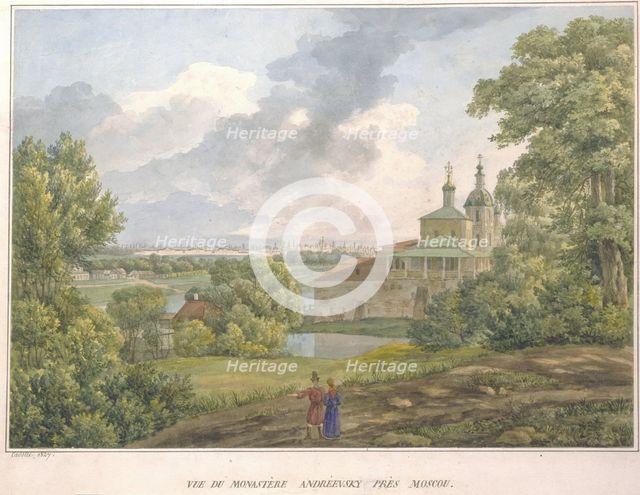 View of Moscow from the Sparrow Hills. The Andreevsky Monastery, 1827. Artist: Cadolle, Auguste Jean Baptiste Antoine (1782-1849)
